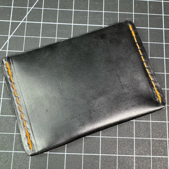 Ultra slim leather wallet minimalist card holder travel wallet -black/orange - Picture 3 of 8